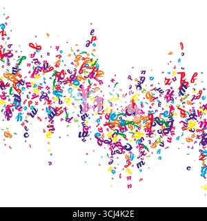 Fliegende lateinische Buchstaben. Bunte kindliche verstreute Charachter des englischen Alphabets. Fremdsprachen-Studienkonzept. Zurück zur Schule Banner auf weißem Hintergrund. Stock Vektor