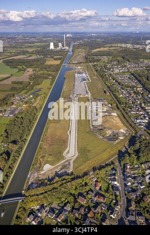 Luftaufnahme, Wasserstadt Aden am Datteln-Hamm-Kanal, Baufläche für geplantes Stadtquartier auf dem Gelände der ehemaligen Zeche Haus Aden, beh Stockfoto