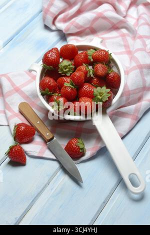 Erdbeeren in einem Sieb, Fragaria x ananassa Stockfoto