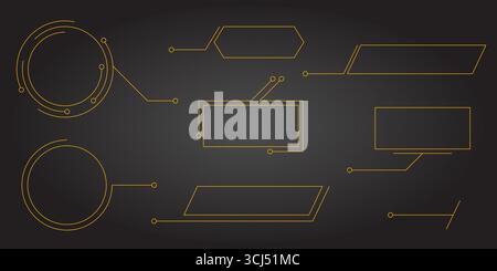 Futuristischer hud-Textfeldrahmen mit modernem Linienumrandmenü und Beschriftungstitel. Satz von Elementen der Schnittstellenplatine für ui-Webpräsentationsbanner oder Stock Vektor