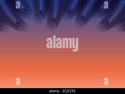 Sommerhintergrund bei Sonnenuntergang mit Palmblättern. Vektorabbildung. Stock Vektor