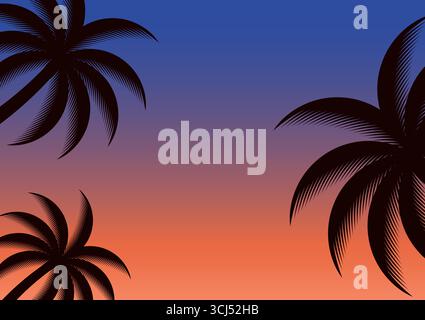 Sommerhintergrund bei Sonnenuntergang mit Palmblättern. Vektorabbildung. Stock Vektor