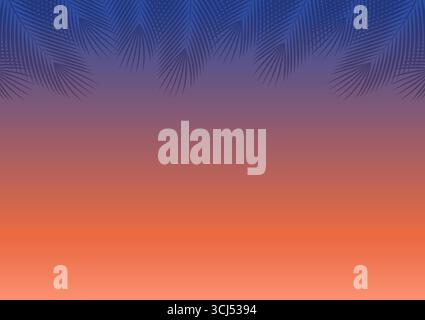 Sommerhintergrund bei Sonnenuntergang mit Palmblättern. Vektorabbildung. Stock Vektor