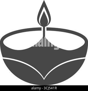 Schwarze Diya Öl Lampe Silhouette Vektor mit brennender Flamme für Festival Dekoration Stock Vektor