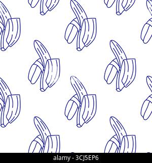 Eine Reihe von handgezeichneten Bananen sind in einem sich wiederholenden Muster auf einem sauberen weißen Hintergrund angeordnet und präsentieren ein lustiges und lebendiges Design, das ideal für Textilien ist Stock Vektor
