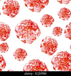 Aquarellmuster mit zarter, mehrlagiger Rose. Nahtloses Muster für Textilien und Drucke Stockfoto