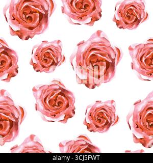 Aquarellmuster mit offenen Rosenblüten. Geeignet für Verpackungen, Textilien und Drucke Stockfoto