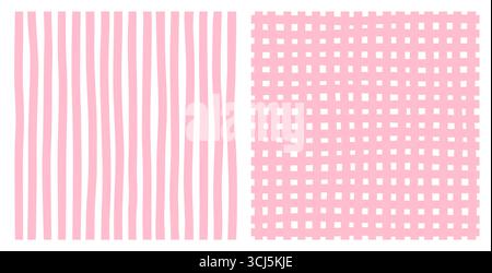 Minimalistische, moderne nahtlose Muster mit handgezeichnetem Doodle-Mesh und Linien. Abstrakte, trendige Drucke zum Einpacken von Papier, Umschlägen und Stoff. Naive verspielte Vektor-Illustration. Stock Vektor