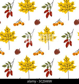 Leuchtend gelbe Blätter mischen sich mit roten und orangen Beeren vor weißem Hintergrund und zelebrieren die lebhaften Herbsttöne. Das ist live Stock Vektor