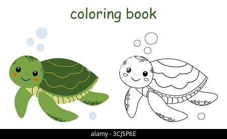 Happy Turtle Malbuch für Kinder. Wilde Tiermalvorlagen für Kinder Stock Vektor