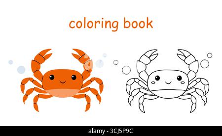 Happy Crab Malbuch für Kinder. Wilde Tiermalvorlagen für Kinder. Stock Vektor