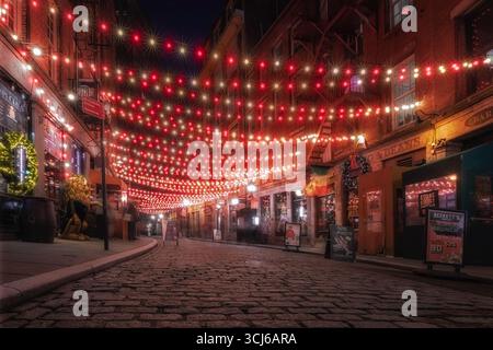 Stone Street NYC - eine der ältesten Straßen im Herzen des Finanzviertels in New York City. Stockfoto