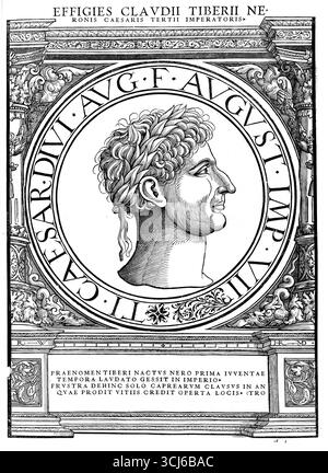 Tiberius Julius Caesar Augustus, vor seiner Adoption durch Augustus Tiberius Claudius Nero (* 16. November 42 v. Chr. in Rom, gestorben am 16. März 37 n. Chr. am Kap Misenum) war römischer Kaiser von 14 bis 37 n. Chr. Nach seinem Stiefvater Augustus war Tiberius der zweite Kaiser des Römischen Reiches, authentische, digital restaurierte Reproduktion eines Originals aus dem 19. Jahrhundert, kein Datum angegeben Stockfoto