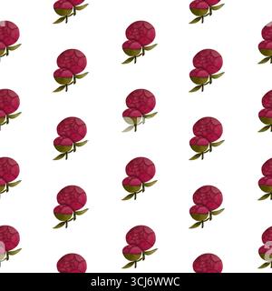 Nahtloses Muster mit rosafarbenen Pfingstrosen-Knospen. Zarte Pfingstrosenknospen Blätter auf weißem Hintergrund. Perfekt für Hochzeitsmotive, feminine Projekte oder Blumen Stockfoto