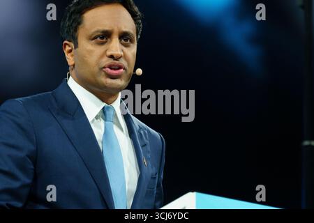 Birmingham NEC. Freitag, 5. September 2025. Zia Yusef, Leiterin der Abteilung Reform Had der Politik, spricht auf der Parteikonferenz. Bridget Catterall/AlamyLiveNews Stockfoto