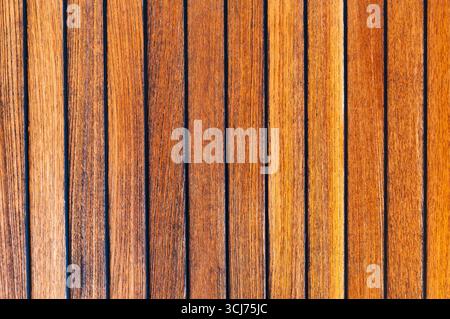 Textur des Teakholzdecks in Nahaufnahme, Draufsicht. Stockfoto