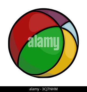 Verspielte Vektor-Illustration eines mehrfarbigen Balls mit einer kräftigen schwarzen Umrandung, mit leuchtenden roten, grünen, gelben und lila Segmenten, ideal für Chi Stock Vektor