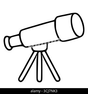 Eine einfache Vektorillustration eines schwarzen Umrissenteleskops auf einem Stativ, perfekt für astronomische Designs oder Lehrmaterialien. Stock Vektor