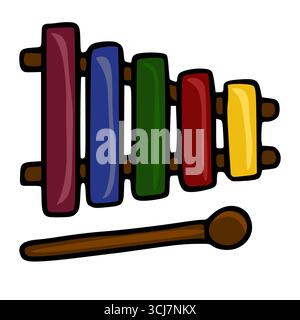 Entzückende Vektor-Illustration eines bunten Xylophons mit einem Hammer, perfekt für pädagogische Materialien oder verspielte Designs für Kinder. Stock Vektor