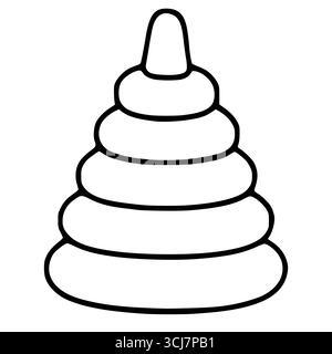 Einfache Vektor-Illustration eines klassischen Stapelspielzeugs, gekennzeichnet durch seine konische Form und die charakteristischen Ringsegmente, ideal für Kinder Produktdesig Stock Vektor