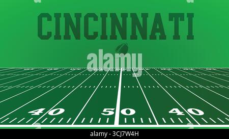 Cincinnati Zeichnungen von Stadtnamen, American Football Green Field, Vektor-Illustration abstraktes bearbeitbares Bild, Social Media und Webpost Stock Vektor