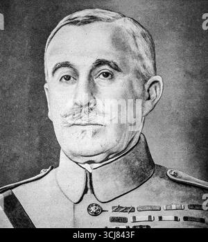 Titelseite von Le Miroir mit General Robert Nivelle, Kommandeur der französischen Armee in Verdun während des Ersten Weltkriegs. Er wurde 1914 vom Oberst zum Divisionsgeneral befördert und 1915 Kommandeur der 2. Armee und später Gesamtführer in Verdun, wo seine Artillerietaktik deutsche Vorstöße abwehrte. Dieses Porträt, das Anfang 1917 veröffentlicht wurde, unterstreicht seinen Aufstieg, als Frankreich während einer der kritischsten Schlachten des Krieges nach inspirierenden Persönlichkeiten suchte. Stockfoto