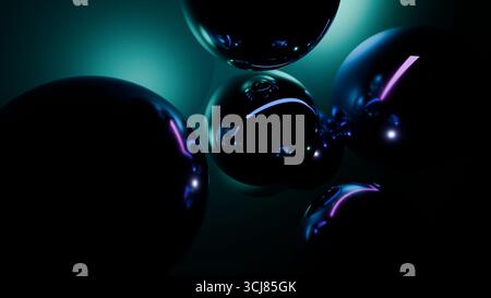 Lebendiger abstrakter Hintergrund mit leuchtenden Kugeln in Petrol- und Magenta-Tönen, die eine festliche und elegante Weihnachtsatmosphäre schaffen, die perfekt für den Urlaub geeignet ist Stockfoto