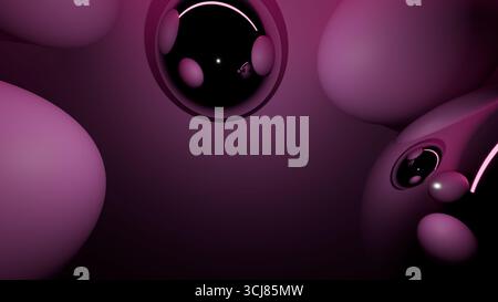 Abstrakte, glänzende magentafarbene Kugeln, die wie Weihnachtsschmuck gruppiert sind und eine moderne und luxuriöse Urlaubsstimmung hervorrufen, die für Hintergründe, Websites oder g geeignet ist Stockfoto