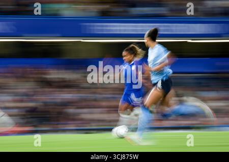 London, Großbritannien. September 2025. London, England, 05. September 2025: Catarina Macario (9 Chelsea) in Aktion während des Womens Super League-Spiels zwischen Chelsea und Manchester City an der Stamford Bridge in London. (Foto: Pedro Porru/Sports Press Photo/SPP) Credit: SPP Sport Press Photo. /Alamy Live News Stockfoto