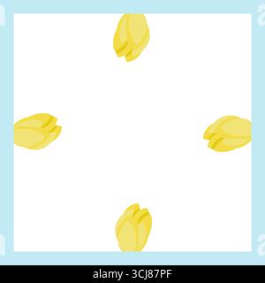 Rahmen mit dekorativen Ecken aus mehrfarbigen Tulpen. Vektorillustration isoliert auf blauem Hintergrund. Stock Vektor