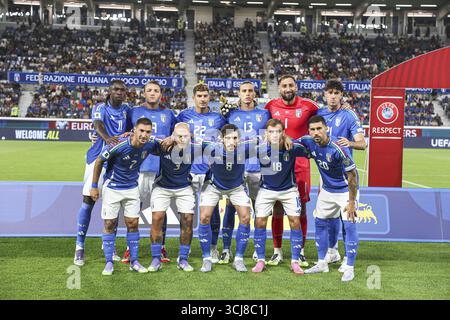 5. September 2025; Gewiss-Stadion, Bergamo, Italien, Qualifikation zur FIFA-Weltmeisterschaft, Gruppe I, Italien gegen Estland; die Startaufstellung Italiens Stockfoto