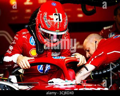Piombino, Piombino, Italien. September 2025. 16 Charles Leclerc vom Team Scuderia Ferrari HP, Ferrari SF-25, in Box während der FIA Formel-1-Weltmeisterschaft Pirelli Gran Premio d'Italia 2025, 05. September, in Monza, Italien (Foto: © Luca Barsali/ZUMA Press Wire) NUR REDAKTIONELLE VERWENDUNG! Nicht für kommerzielle ZWECKE! Stockfoto