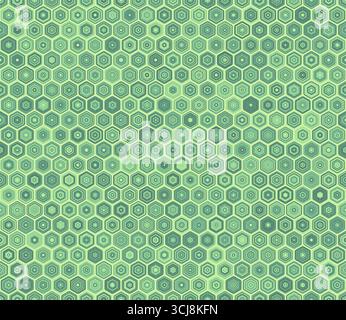 Muster der Sechskantformen. Abgerundetes, gestapeltes Sechseck-Mosaikmuster. Geometrische Sechskantformen. Farbpalette für mehrere Töne. Nahtloses Muster. Stock Vektor