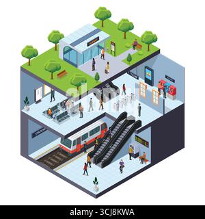 Eine Vektorillustration der Isometrie einer U-Bahn-Station im Inneren Stock Vektor