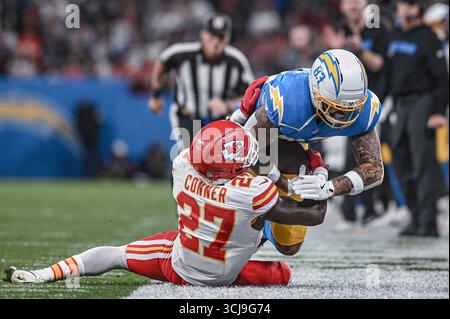 Sao Paulo, Brasilien. September 2025. Los Angeles Chargers Spieler Tyler Conklin, während eines Spiels gegen die Kansas City Chiefs, gültig für Woche 1 der NFL Regular Season, in der Neo Química Arena östlich von São Paulo, am Freitag Abend, 5. September 2025 Credit: Brazil Photo Press/Alamy Live News Stockfoto