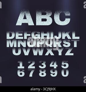 Grunge-Sprayalphabet mit Großbuchstaben und Zahlen mit auffälligen Textureffekten für kreative und moderne Typografie. Stock Vektor