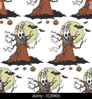 Halloween-Illustration mit einem Haunted Tree und gruseligen Elementen Stock Vektor