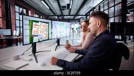 Virtual Real Estate Designer mit 3D-Computersoftware für die Umgestaltung Stockfoto