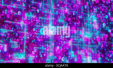 Abstrakter Technologiehintergrund mit Binärcode. Computergeneriertes 3D-Rendering Stockfoto