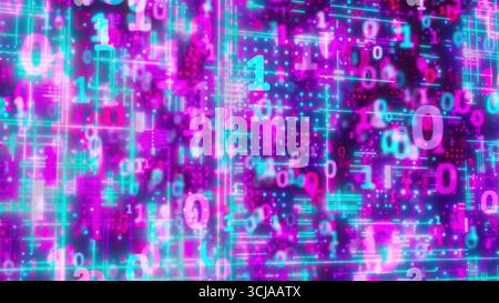 Abstrakter Technologiehintergrund mit Binärcode. Computergeneriertes 3D-Rendering Stockfoto