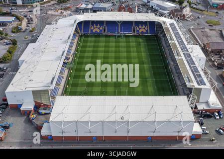 Eine allgemeine Luftaufnahme des Halliwell Jones Stadions während des Spiels Warrington Wolves vs Leigh Leopards im Halliwell Jones Stadium, Warrington, Großbritannien, 6. September 2025 (Foto: Mark Cosgrove/News Images) Stockfoto