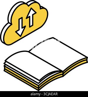 Online Learning Cloud Download Buch Lesen isometrische einfache Linie Symbol, Vektor-Illustration Stock Vektor