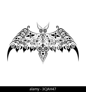 Fledermaustier mit floralem Ornament als Deko oder Tattoo Stock Vektor