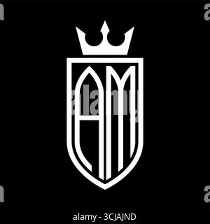 AM Vector Logo mit Initialen Schild mit Krone und minimalistischem, elegantem Stil, mit dünner Umrandung Stock Vektor