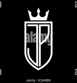 JP Vector Logo mit Initialen Schild mit Krone und minimalistischem, elegantem Stil, mit dünner Umrandung Stock Vektor