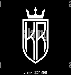 KR Vector Logo mit Initialen Schild mit Krone und minimalistischem, elegantem Stil, mit dünner Umrandung Stock Vektor