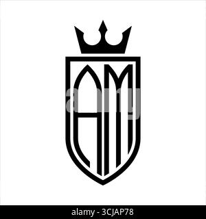AM Vector Logo mit Initialen Schild mit Krone und minimalistischem, elegantem Stil, mit dünner Umrandung Stock Vektor