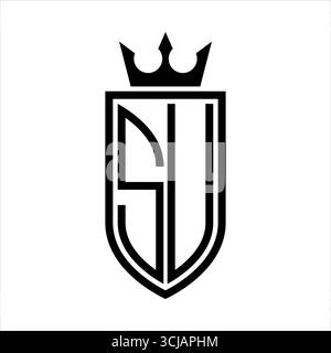 SU Vector Logo mit Initialen Schild mit Krone und minimalistischem, elegantem Stil, mit dünner Umrandung Stock Vektor