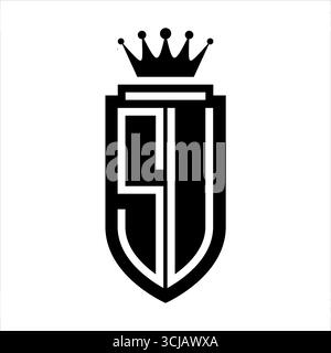 SU Vector Logo Initialen Schild mit königlicher Krone minimalistischer, eleganter Stil mit Innenrand Stock Vektor