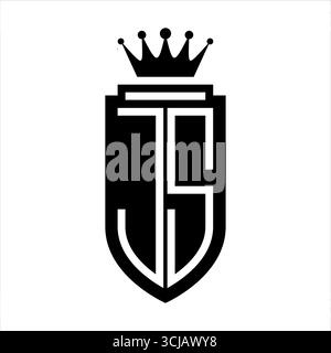 JS Vector Logo Initialen Schild mit königlicher Krone minimalistischer, eleganter Stil mit Innenrand Stock Vektor